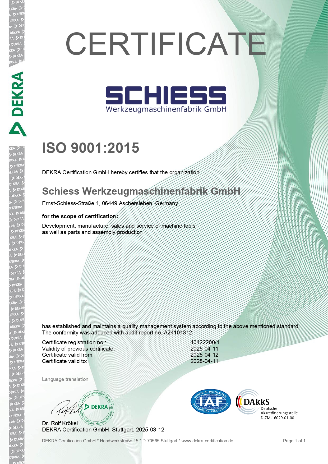 Zertifikat ISO 9001:2015 (deutsch)